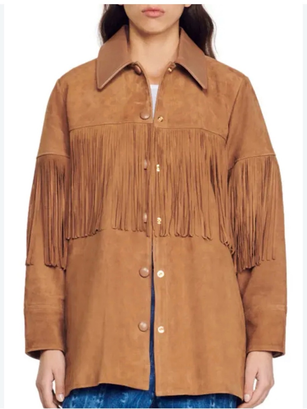 0277 Sage Brown Suede Fringe Utility Jacket